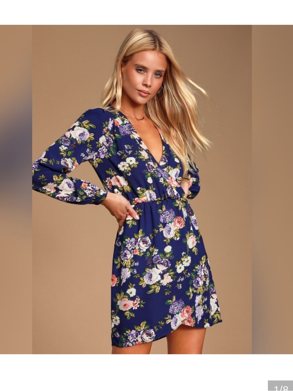Lulu's Navy Floral Wrap Mini Dress